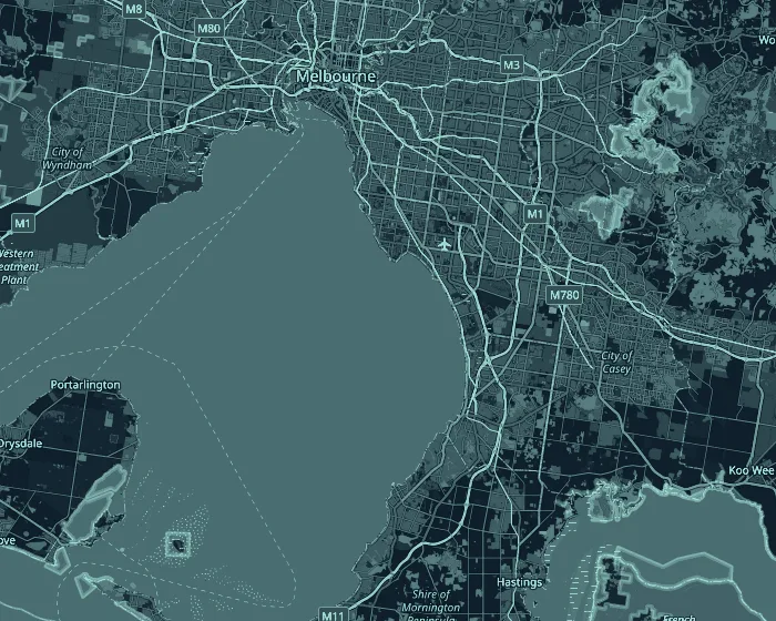 Map of greater Melbourne with a pin marking a south-eastern suburb